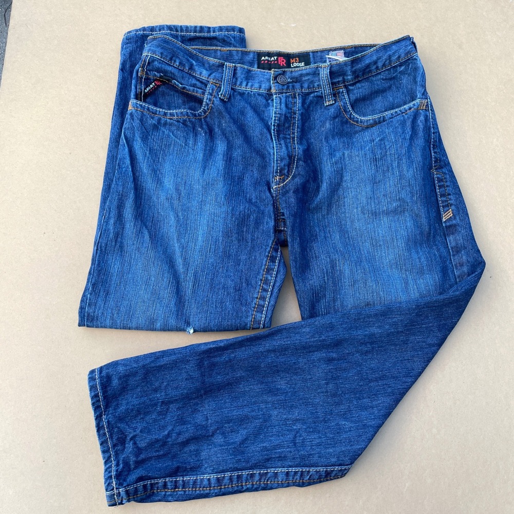 Ariat FR M3 Loose Work Jeans Mens 36x30 Blue Workwear Flame Resistant Distressed